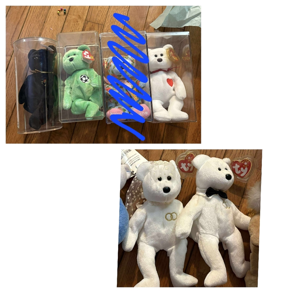 Ty Beanie Babies Bear Set - The End, Kicks, Valentino, Mr. & Mrs. Wedding Bears